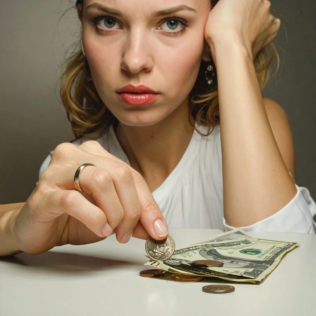 woman picking up dime